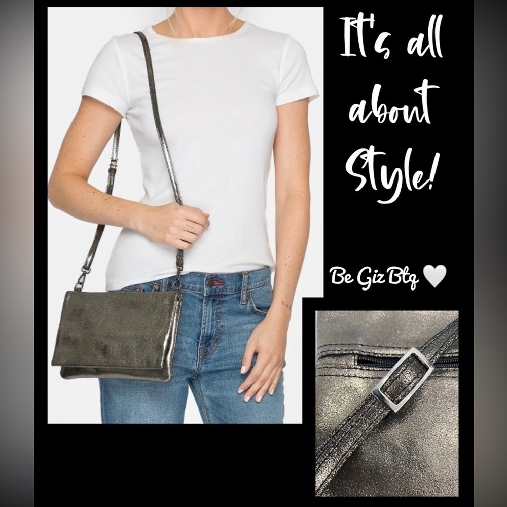 🔥🔥Johnny Was Gemma Laminated Suede Gunmetal Convertible Clutch NWT - Picture 7 of 15